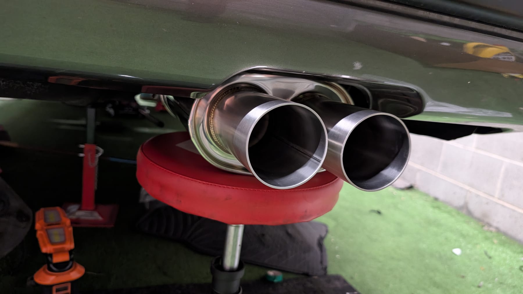 Twin polished exhaust tips